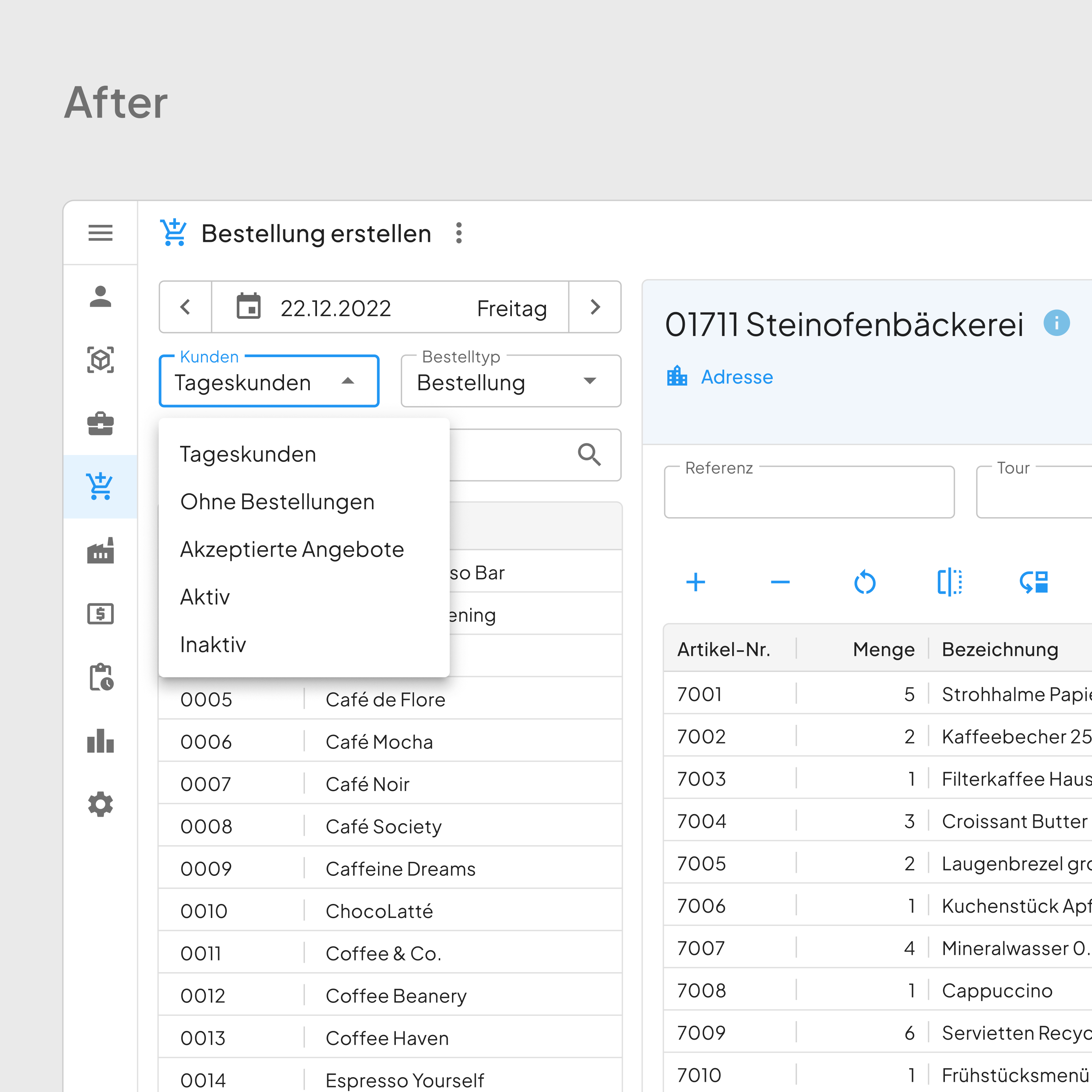 After: the key customer filter shown directly in the toolbar