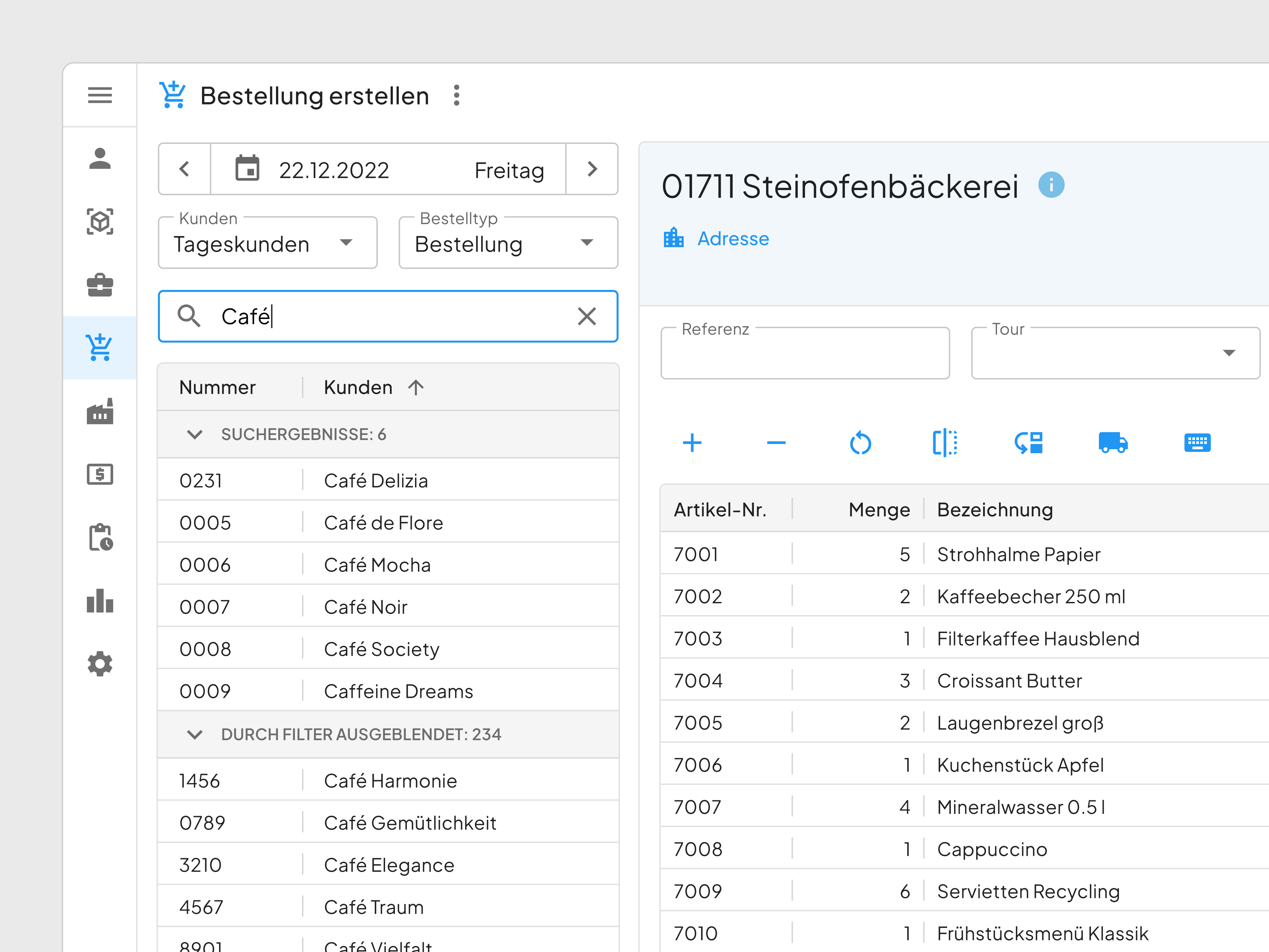 Customer search with a separate section for matches hidden by active filters