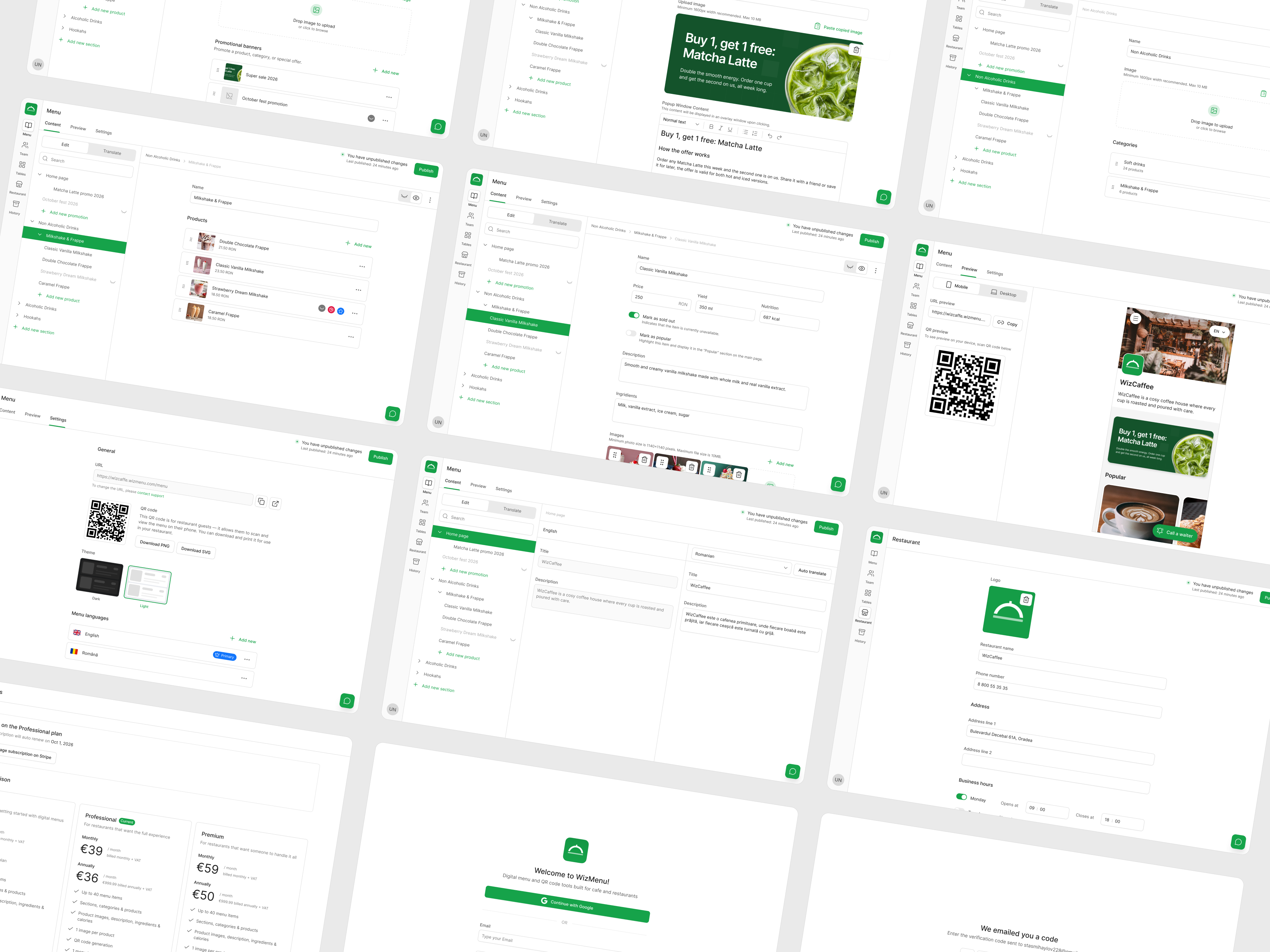 Overview of the WizMenu admin panel screens