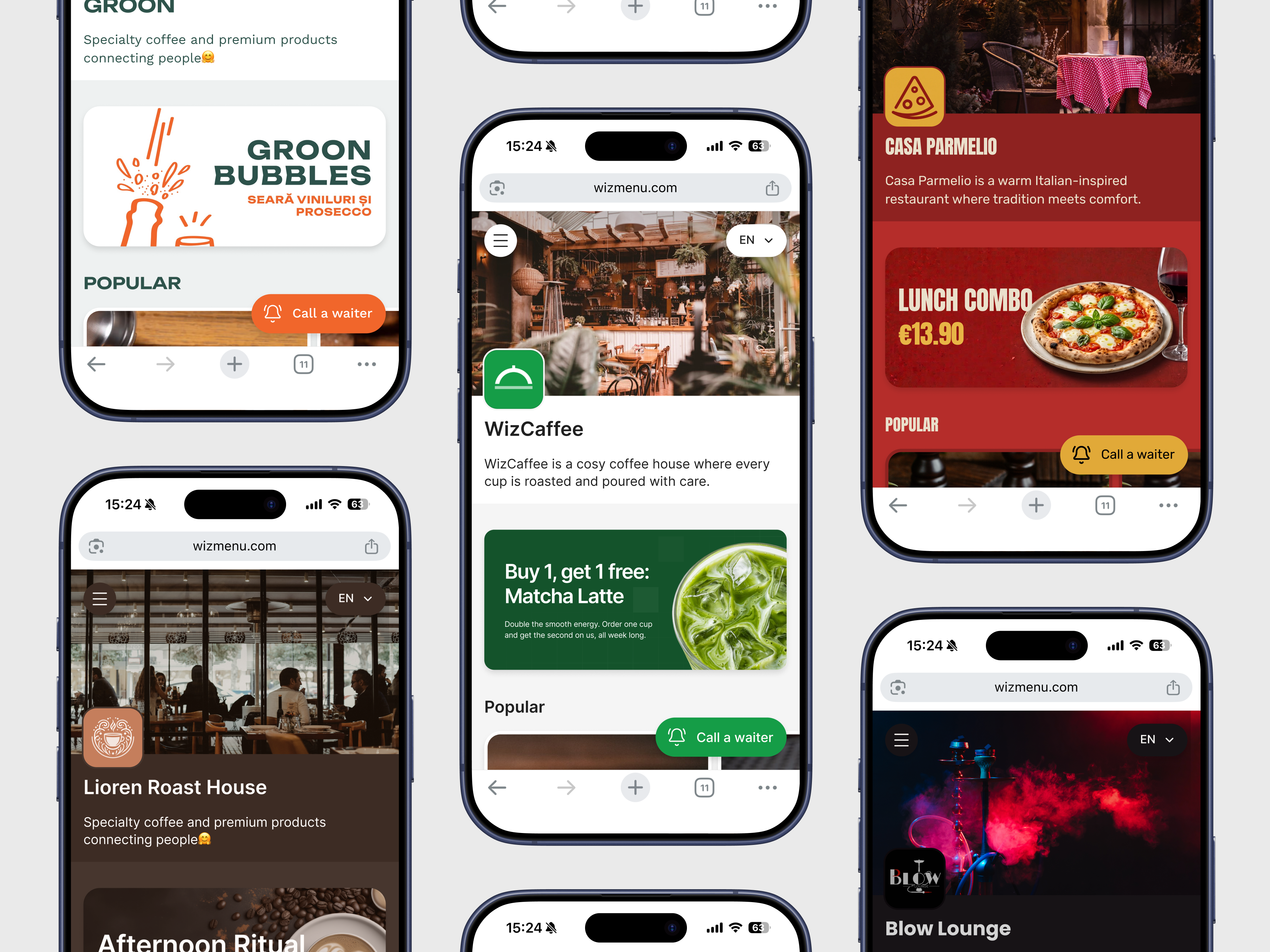 Guest menu on phones for different restaurant brands